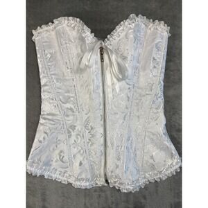 Corset Bustier Top Size S White Satin Honeymoon Trousseau Boudoir Ruffle Angel